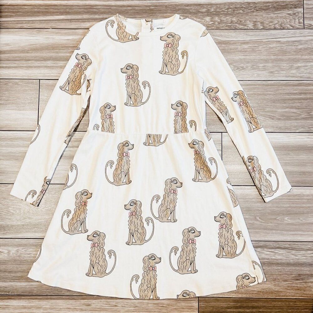 Mini Rodini Long Sleeve Spaniel with Bow Dress Size 10-12Y